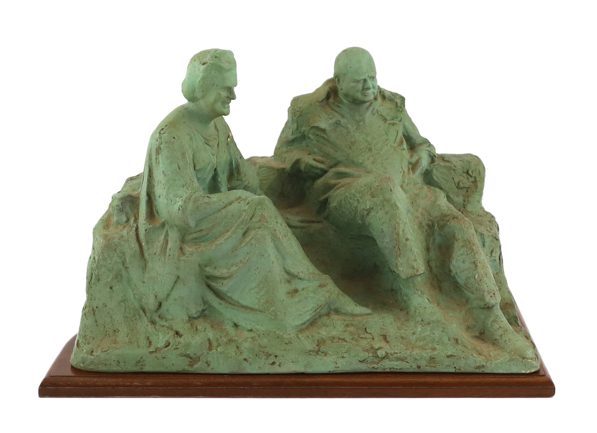 Oscar Nemon (1906-1985) - A maquette for - “Married Love’’, depicting Sir Winston Churchill and Clementine Churchill, plaster with a verdigris patination